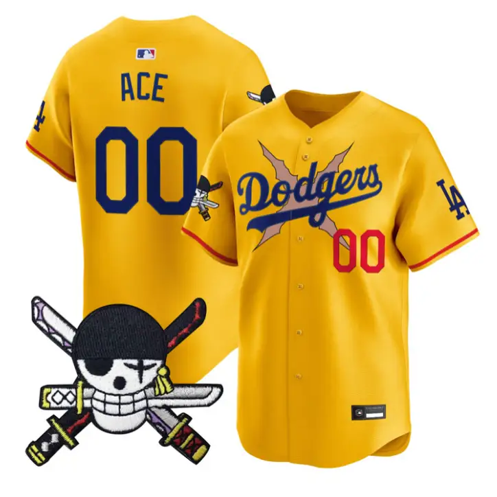 Ace Jersey #00 Dodgers One Piece Zoro Patch Premier Stitched by My Store