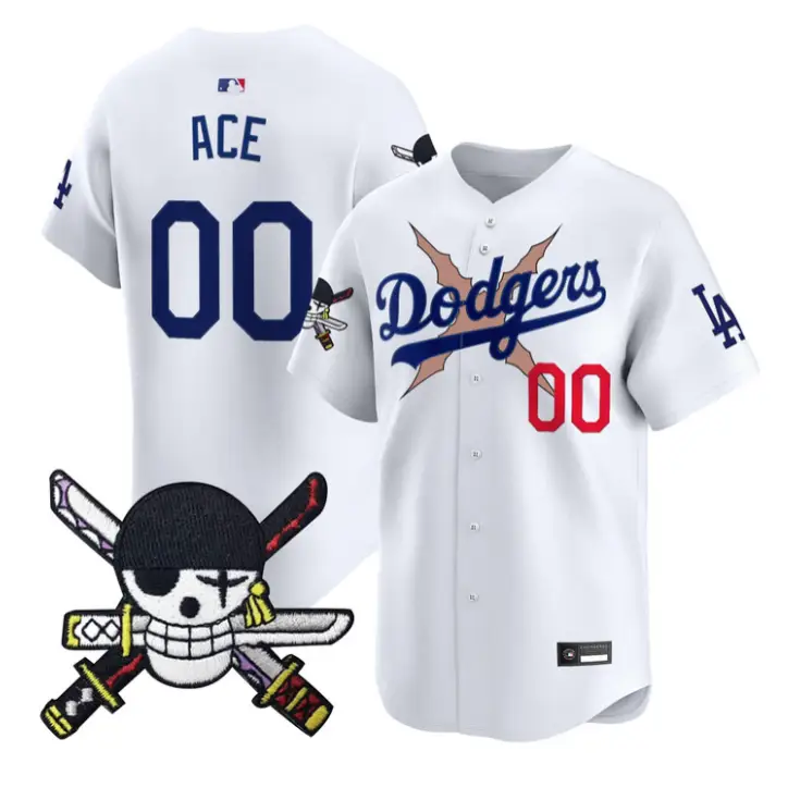 Ace Jersey #00 Dodgers One Piece Zoro Patch Premier Stitched by My Store