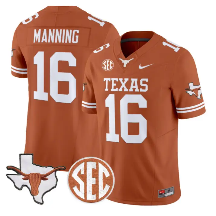Arch Manning Jersey #16 Texas Longhorns 2026 SEC Patch Stitched by My Store NCAA Football Jerseys