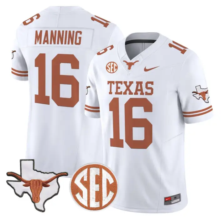 Arch Manning Jersey #16 Texas Longhorns 2026 SEC Patch Stitched by My Store NCAA Football Jerseys