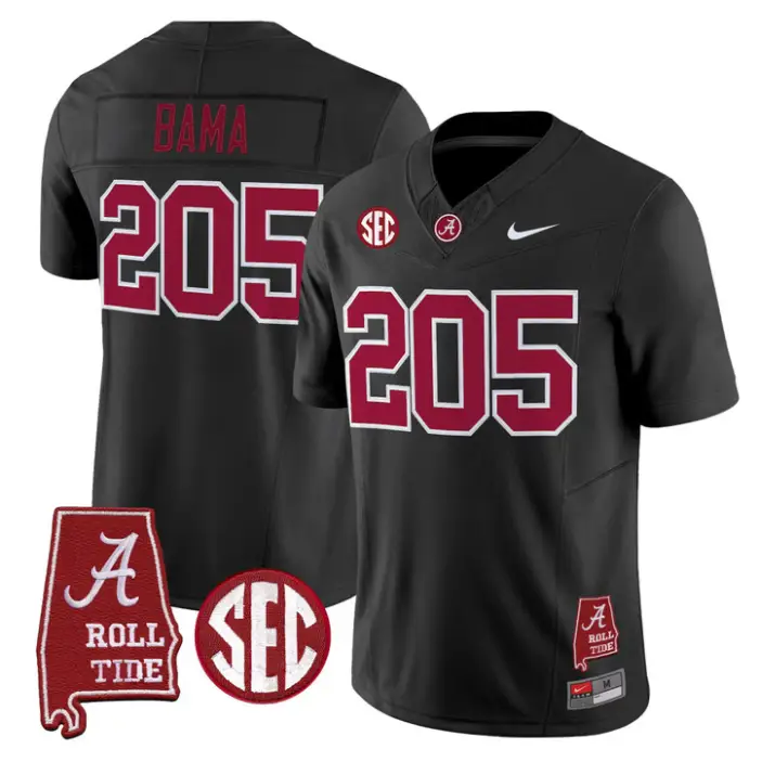 Bama Jersey #205 Alabama Crimson 2026 SEC Patch Stitched by My Store NCAA Football Jerseys