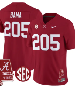 Bama Jersey #205 Alabama Crimson 2026 SEC Patch Stitched by My Store NCAA Football Jerseys