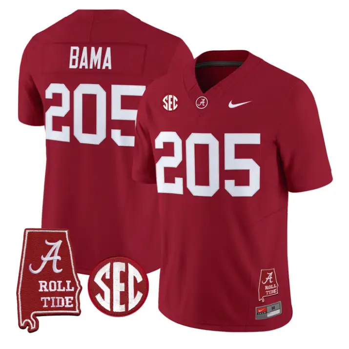 Bama Jersey #205 Alabama Crimson 2026 SEC Patch Stitched by My Store NCAA Football Jerseys