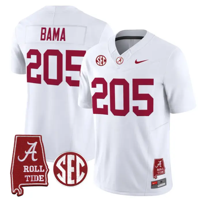 Bama Jersey #205 Alabama Crimson 2026 SEC Patch Stitched by My Store NCAA Football Jerseys