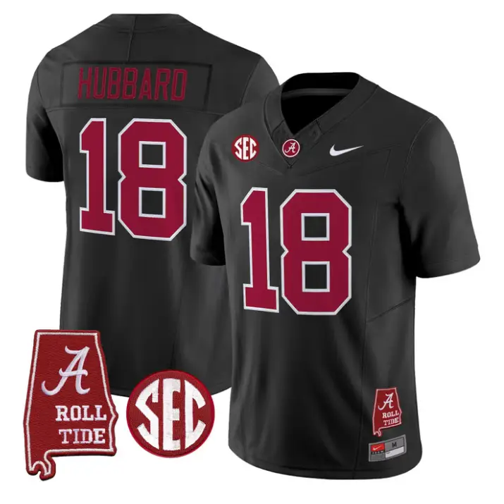 Bray Hubbard Jersey #18 Alabama Crimson 2026 SEC Patch Stitched by My Store NCAA Football Jerseys