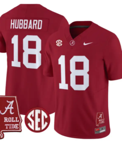 Bray Hubbard Jersey #18 Alabama Crimson 2026 SEC Patch Stitched by My Store NCAA Football Jerseys