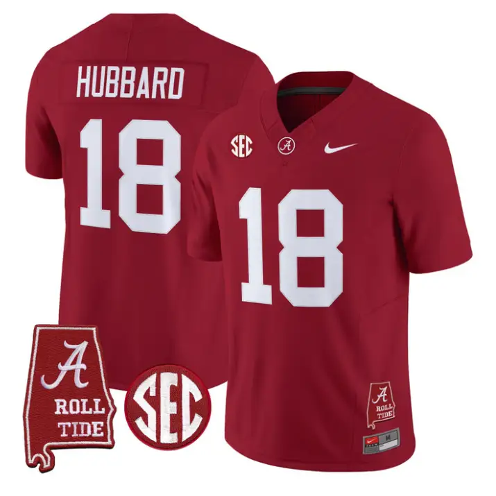 Bray Hubbard Jersey #18 Alabama Crimson 2026 SEC Patch Stitched by My Store NCAA Football Jerseys