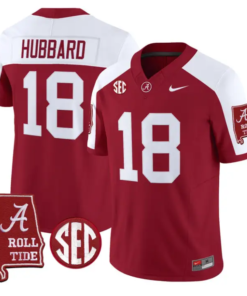 Bray Hubbard Jersey #18 Alabama Crimson 2026 SEC Patch Stitched by My Store NCAA Football Jerseys