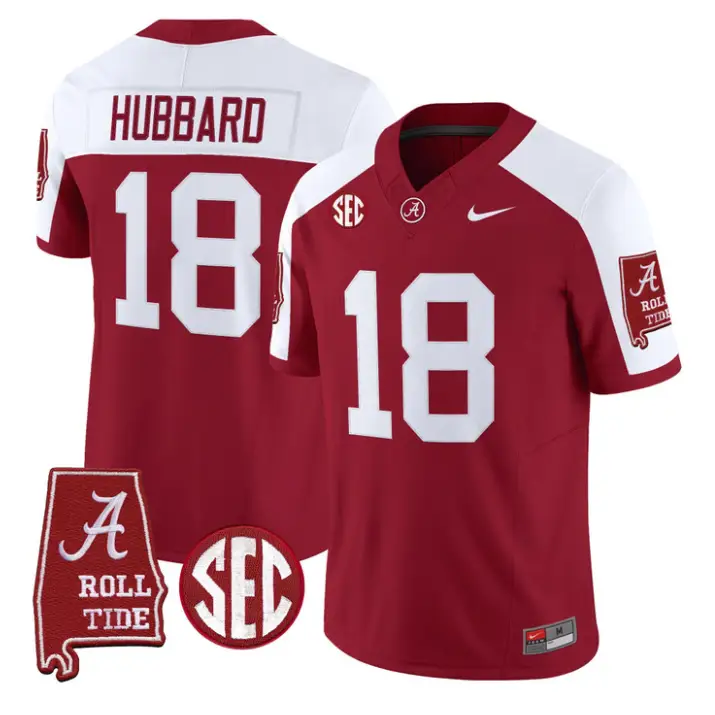 Bray Hubbard Jersey #18 Alabama Crimson 2026 SEC Patch Stitched by My Store NCAA Football Jerseys