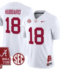 Bray Hubbard Jersey #18 Alabama Crimson 2026 SEC Patch Stitched by My Store NCAA Football Jerseys