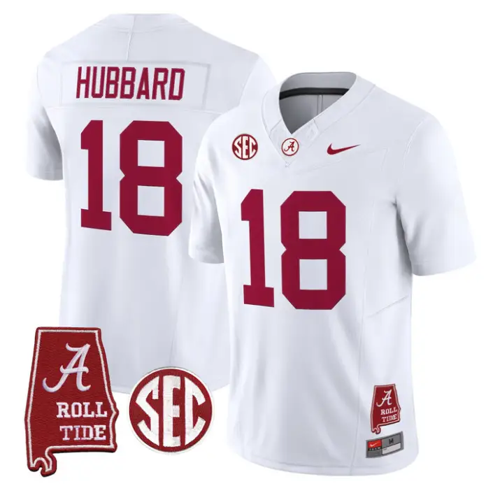 Bray Hubbard Jersey #18 Alabama Crimson 2026 SEC Patch Stitched by My Store NCAA Football Jerseys