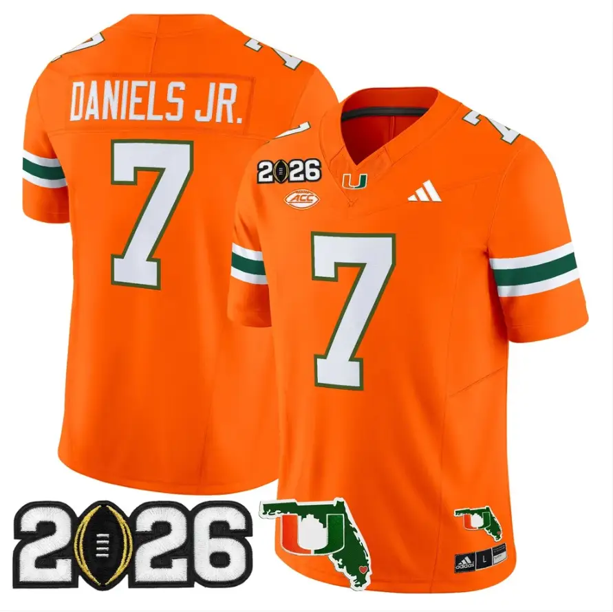 CJ Daniels Jersey #7 Miami Hurricanes 2026 CFP Final Patch Stitched by My Store NCAA Football Jerseys