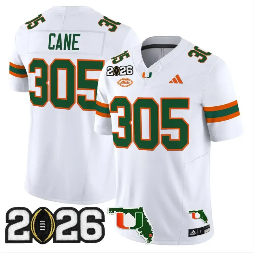 Cane Jersey #305 Miami Hurricanes 2026 CFP Final Patch Stitched by My Store NCAA Football Jerseys