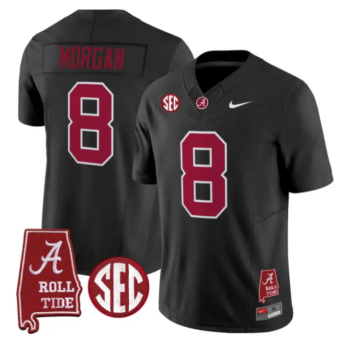 Cederian Morgan Jersey #12 Alabama Crimson 2026 SEC Patch Stitched by My Store NCAA Football Jerseys