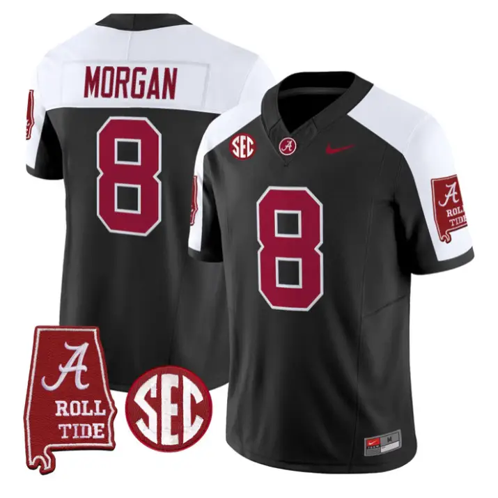 Cederian Morgan Jersey #12 Alabama Crimson 2026 SEC Patch Stitched by My Store NCAA Football Jerseys