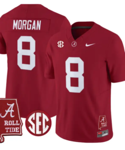Cederian Morgan Jersey #12 Alabama Crimson 2026 SEC Patch Stitched by My Store NCAA Football Jerseys