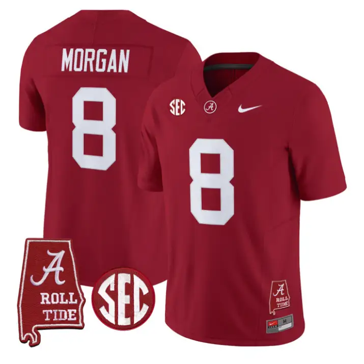 Cederian Morgan Jersey #12 Alabama Crimson 2026 SEC Patch Stitched by My Store NCAA Football Jerseys
