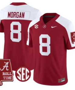 Cederian Morgan Jersey #12 Alabama Crimson 2026 SEC Patch Stitched by My Store NCAA Football Jerseys