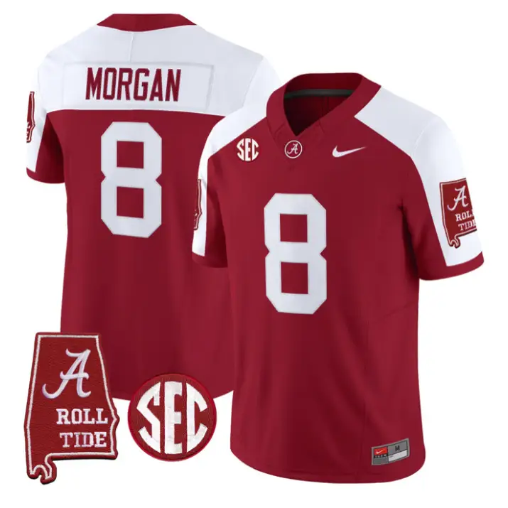 Cederian Morgan Jersey #12 Alabama Crimson 2026 SEC Patch Stitched by My Store NCAA Football Jerseys