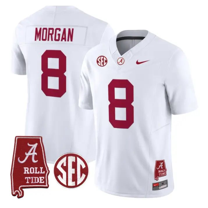 Cederian Morgan Jersey #12 Alabama Crimson 2026 SEC Patch Stitched by My Store NCAA Football Jerseys