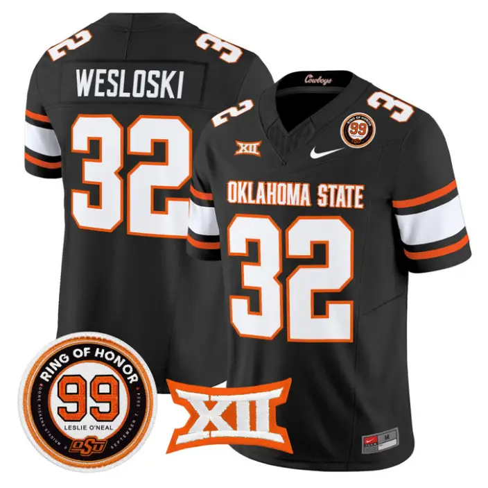 Ethan Wesloski Jersey #32 Oklahoma State 2026 Leslie O'neal Stitched by My Store NCAA Football Jerseys