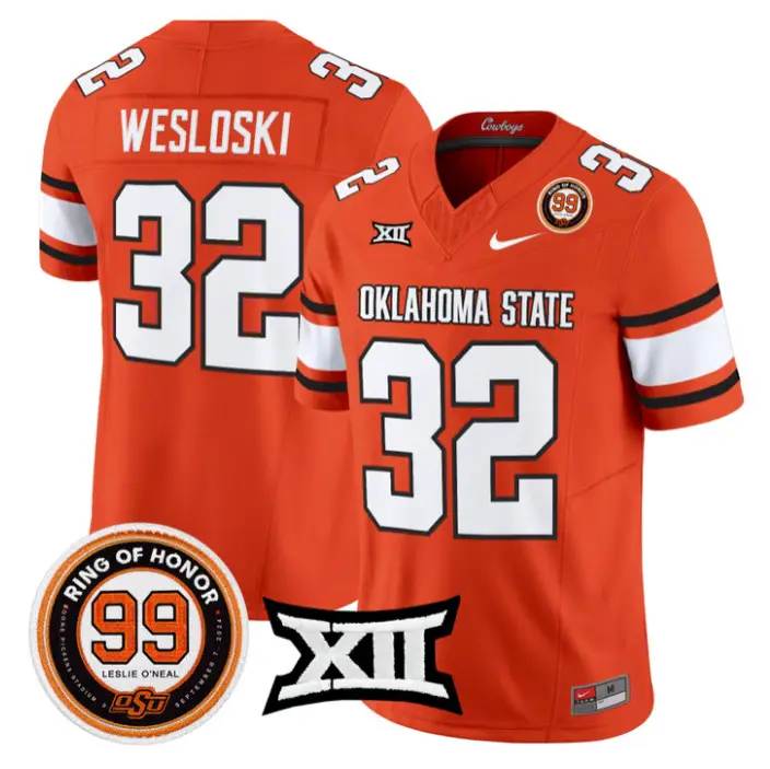Ethan Wesloski Jersey #32 Oklahoma State 2026 Leslie O'neal Stitched by My Store NCAA Football Jerseys