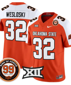 Ethan Wesloski Jersey #32 Oklahoma State 2026 Leslie O'neal Stitched by My Store NCAA Football Jerseys
