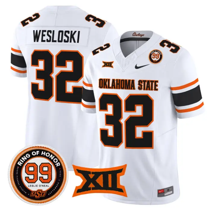 Ethan Wesloski Jersey #32 Oklahoma State 2026 Leslie O'neal Stitched by My Store NCAA Football Jerseys