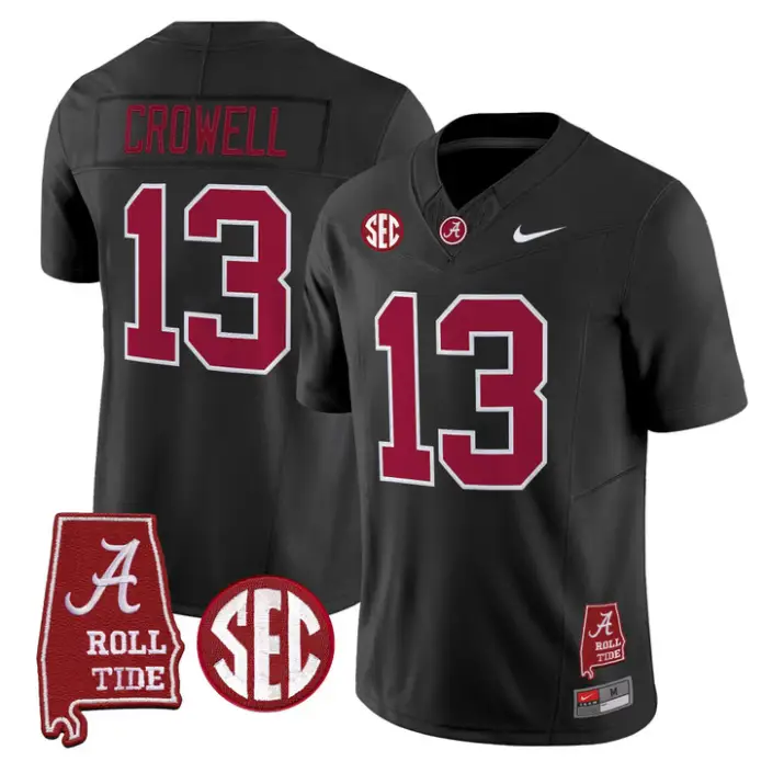 Ezavier Crowell Jersey #13 Alabama Crimson 2026 SEC Patch Stitched by My Store NCAA Football Jerseys