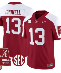 Ezavier Crowell Jersey #13 Alabama Crimson 2026 SEC Patch Stitched by My Store NCAA Football Jerseys
