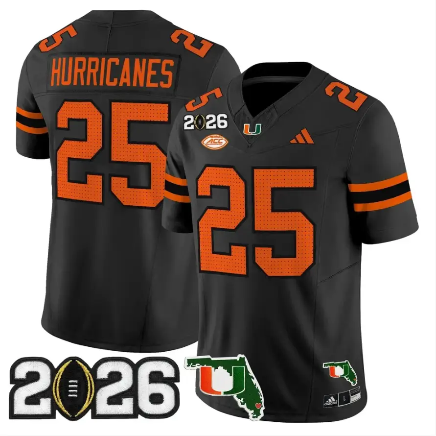 Hurricanes Jersey #25 Miami Hurricanes 2026 CFP Final Patch Stitched by My Store NCAA Football Jerseys