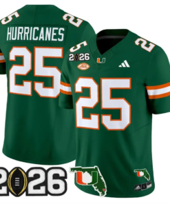Hurricanes Jersey #25 Miami Hurricanes 2026 CFP Final Patch Stitched by My Store NCAA Football Jerseys