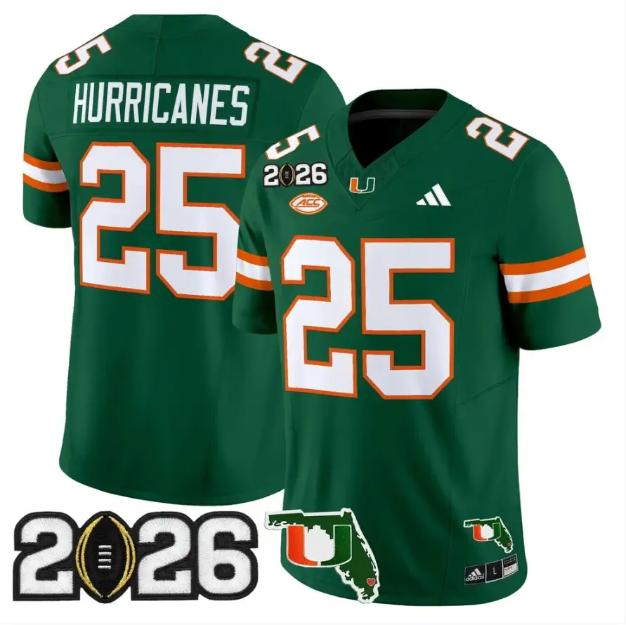 Hurricanes Jersey #25 Miami Hurricanes 2026 CFP Final Patch Stitched by My Store NCAA Football Jerseys