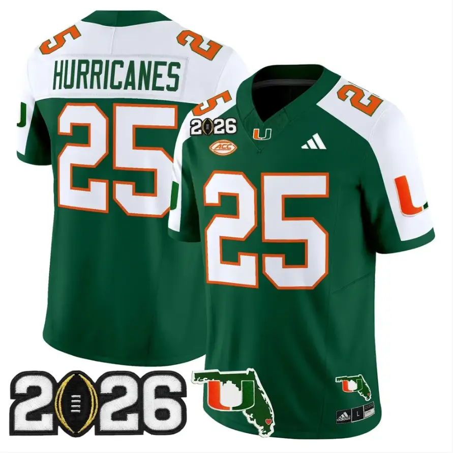Hurricanes Jersey #25 Miami Hurricanes 2026 CFP Final Patch Stitched by My Store NCAA Football Jerseys
