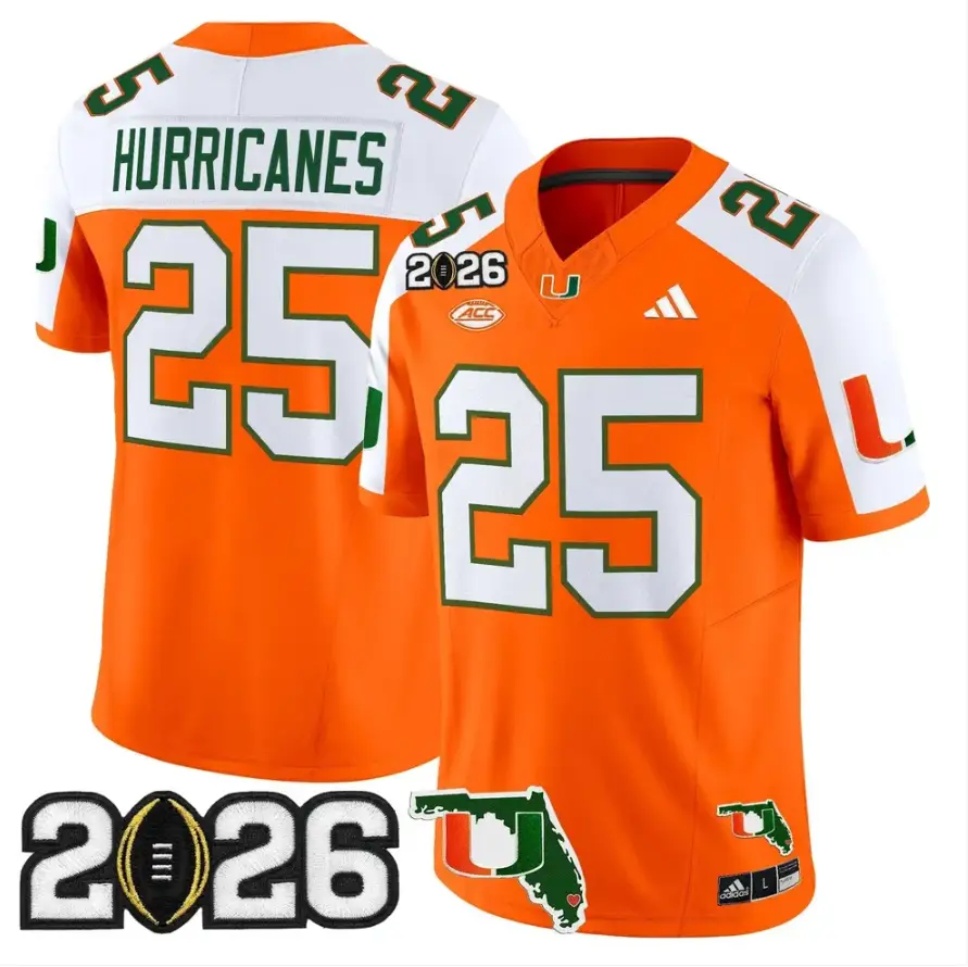 Hurricanes Jersey #25 Miami Hurricanes 2026 CFP Final Patch Stitched by My Store NCAA Football Jerseys