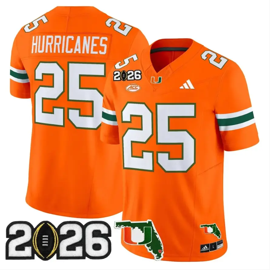 Hurricanes Jersey #25 Miami Hurricanes 2026 CFP Final Patch Stitched by My Store NCAA Football Jerseys
