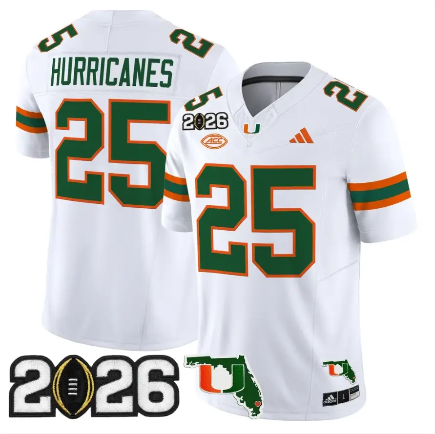Hurricanes Jersey #25 Miami Hurricanes 2026 CFP Final Patch Stitched by My Store NCAA Football Jerseys