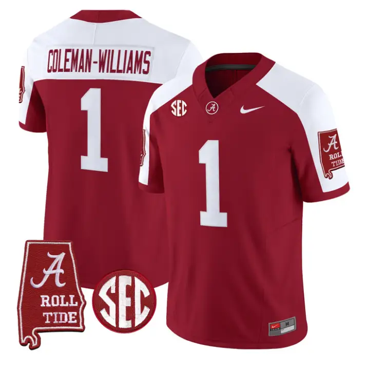 Ryan Coleman-Williams Jersey #1 Alabama Crimson 2026 SEC Patch Stitched by My Store NCAA Football Jerseys