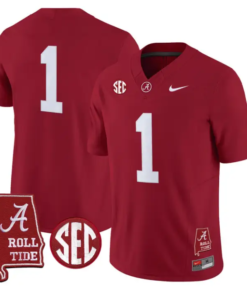 Team Jersey #1 Alabama Crimson 2026 SEC Patch Stitched by My Store NCAA Football Jerseys