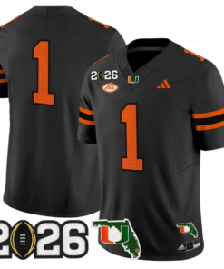 Team Jersey #1 Miami Hurricanes 2026 CFP Final Patch Stitched by My Store NCAA Football Jerseys