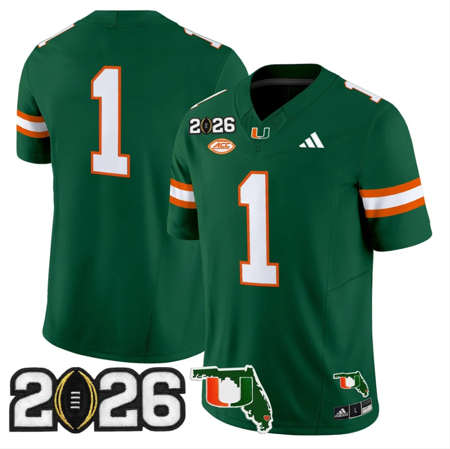 Team Jersey #1 Miami Hurricanes 2026 CFP Final Patch Stitched by My Store NCAA Football Jerseys