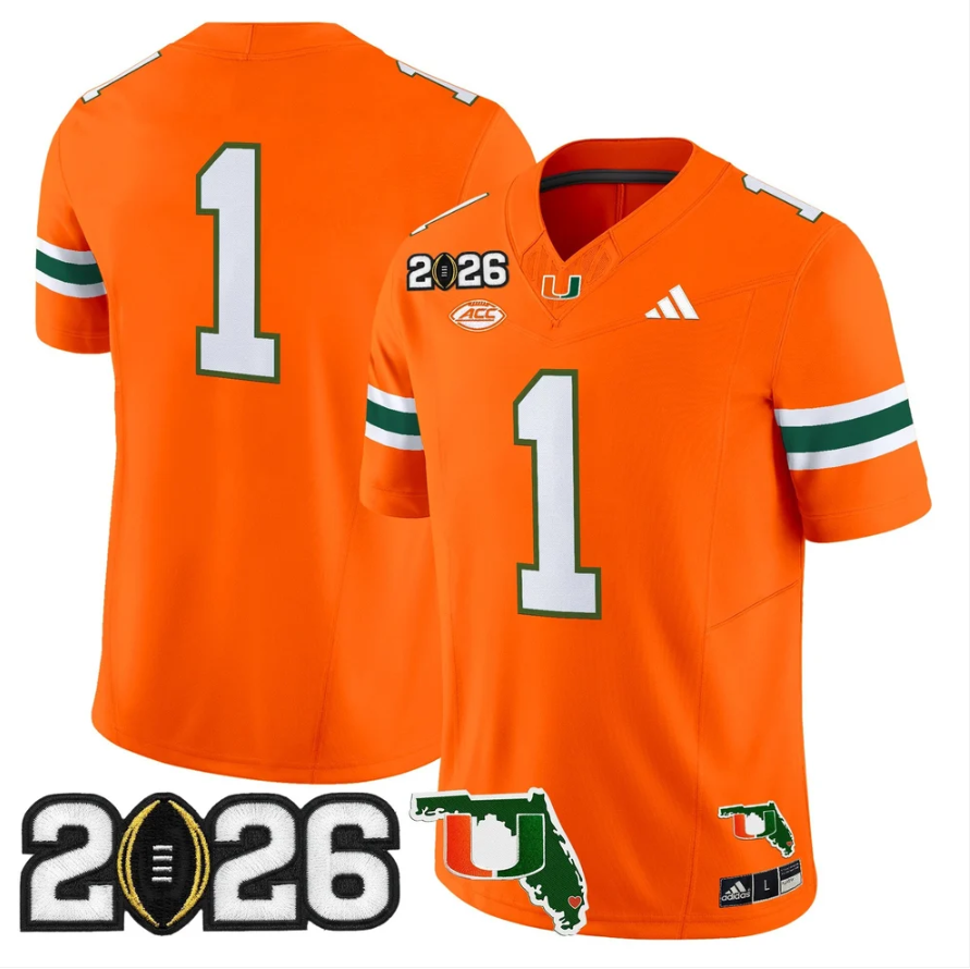 Team Jersey #1 Miami Hurricanes 2026 CFP Final Patch Stitched by My Store NCAA Football Jerseys