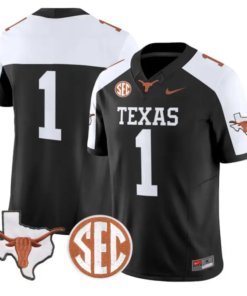 Team Jersey #1 Texas Longhorns 2026 Map and SEC Patch Stitched by My Store NCAA Football Jerseys