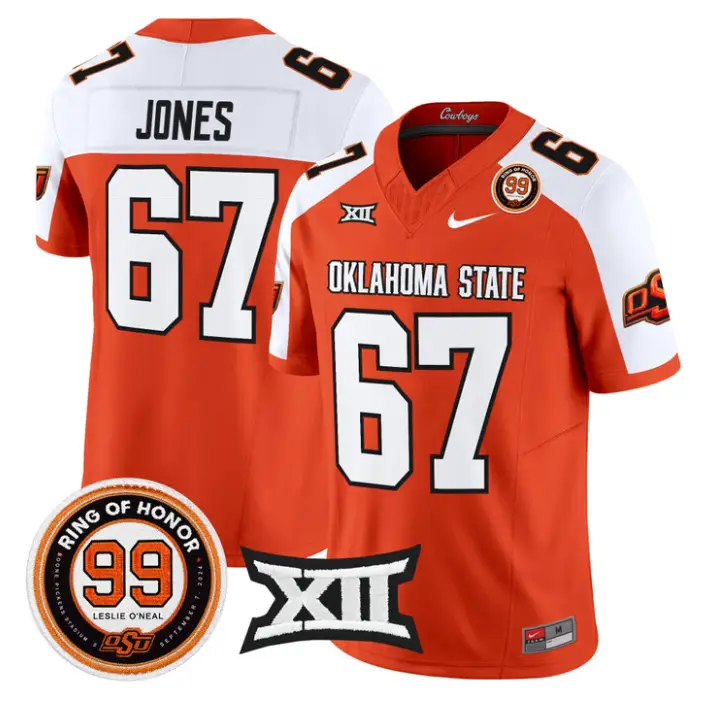 Trevin Jones Jersey #67 Oklahoma State 2026 Leslie O'neal Stitched by My Store NCAA Football Jerseys