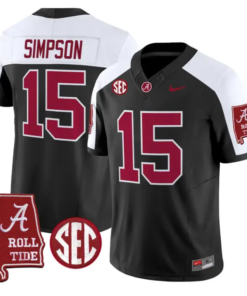 Ty Simpson Jersey #15 Alabama Crimson 2026 SEC Patch Stitched by My Store NCAA Football Jerseys