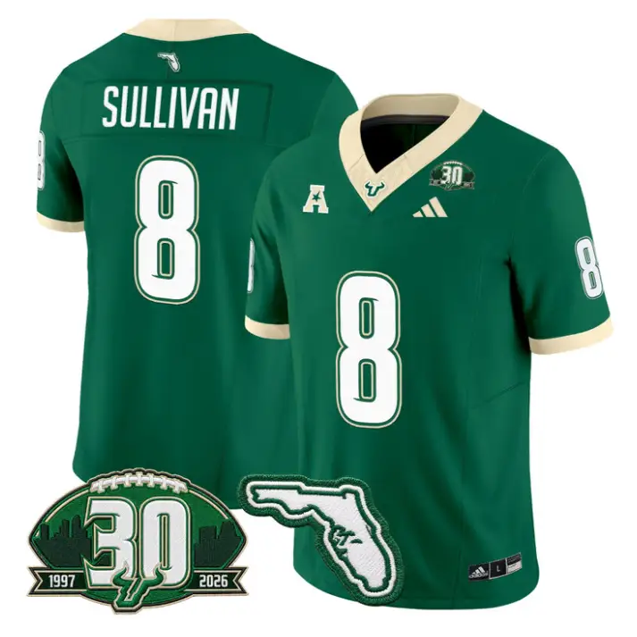 Wyatt Sullivan Jersey #8 South Florida Bulls 30th Patch Limited Stitched by My Store NCAA Football Jerseys