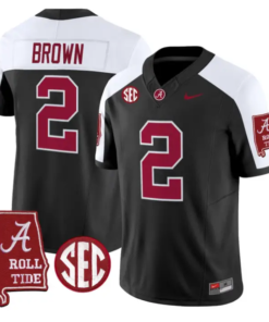 Zabien Brown Jersey #2 Alabama Crimson 2026 SEC Patch Stitched by My Store NCAA Football Jerseys