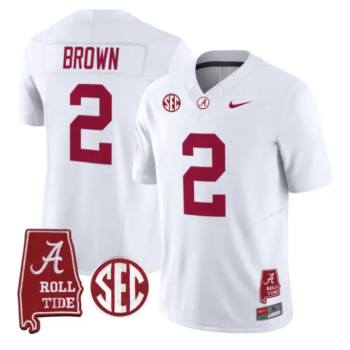 Zabien Brown Jersey #2 Alabama Crimson 2026 SEC Patch Stitched by My Store NCAA Football Jerseys