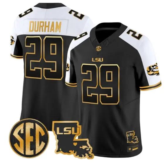 Caden Durham #29 LSU Tigers 2026 Louisiana Patch Gold Vapor Stitched by My Store NCAA Football Jerseys