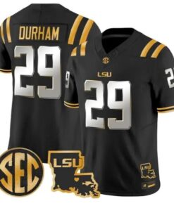 Caden Durham #29 LSU Tigers 2026 Louisiana Patch Gold Vapor Stitched by My Store NCAA Football Jerseys
